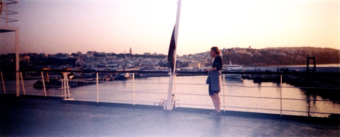 Standing on deck with my white stick legs shortly before setting foot on African soil for the first time