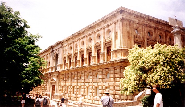 The exterior of the Palace of Charles V, which contained a large circular outdoor theatre within