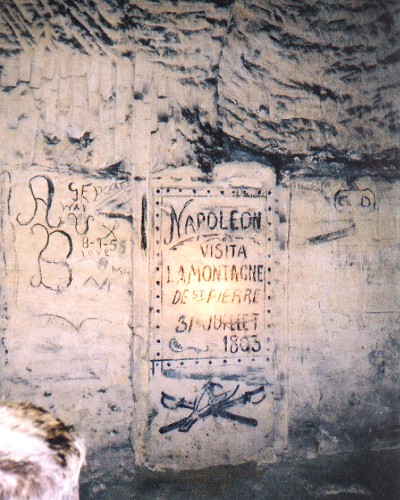 The inscription by Napoleon, who visited the caves in 1803