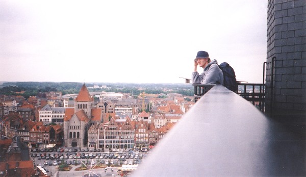 Holding onto my hat in the wind as I stood looking out from the top of the belfry