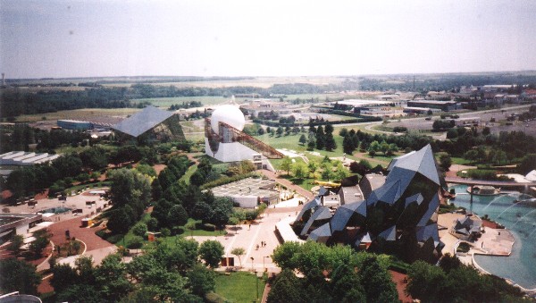 view of the Parc du Futuroscope from the top of the rotating tower attraction