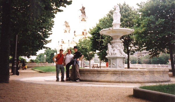 Asier, Luis and I posing by a fountain near San Sebastián station